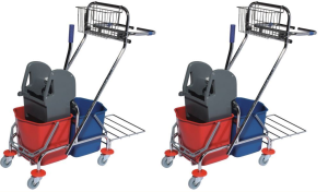 Тележка уборочная ACG 2х17 л., с отжимом, с держателем мешка для мусора и поддоном, каркас хромированный - КОМПЛЕКТ из 2х шт.