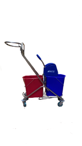 Тележка уборочная ACG 2х25л. с отжимом, с держателем мешка для мусора и поддоном, каркас из нержавейки