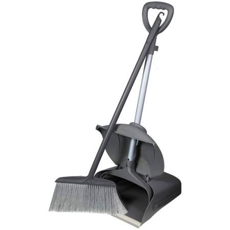 Совок с крышкой БЕЗ колес + щетка серый (Китай)  ACG