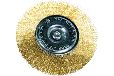 Щетка для дрели плоская со шпилькой 100 мм (латунированная витая проволока), MATRIX