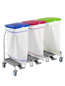 картинка Мешок 70 л. 54х101 см., полиэстер, с завязкой и кнопкой, с красной полосой, белый, для тележки арт.1010209