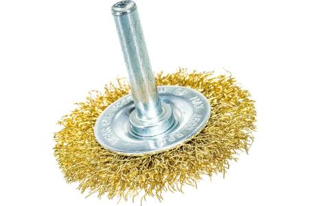 картинка Щетка для дрели плоская со шпилькой 50 мм (латунированная витая проволока), MATRIX 