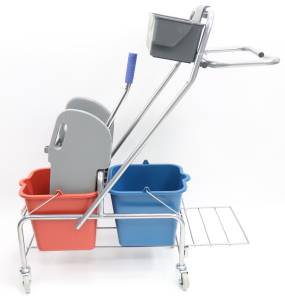 картинка Тележка уборочная БЕЗ ЛОГО 2 х16 л с отжимом, держателем мешка с поддоном, корзиной пластик, база хром