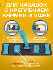 картинка Держатель для мопов универсальный, с педалью и зажимами 50 см., синий