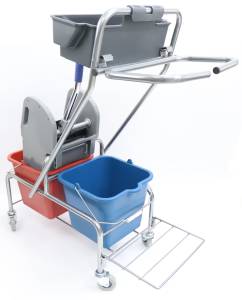 картинка Тележка уборочная БЕЗ ЛОГО 2 х16 л с отжимом, держателем мешка с поддоном, корзиной пластик, база хром