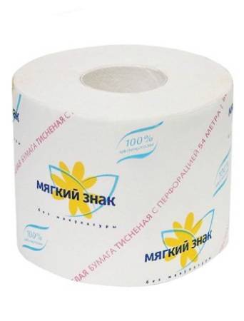 картинка Бумага туалетная 1 сл., 51 м, 100% целлюлоза с тиснением и перфор., (72 рул) Мягкий знак 