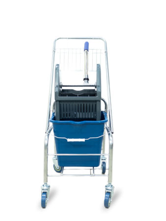 картинка Тележка уборочная БЕЗ ЛОГО 1 х 16л с отжимом и корзиной хром, база хром 