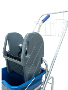 картинка Тележка уборочная БЕЗ ЛОГО 1 х 16л с отжимом и корзиной хром, база хром