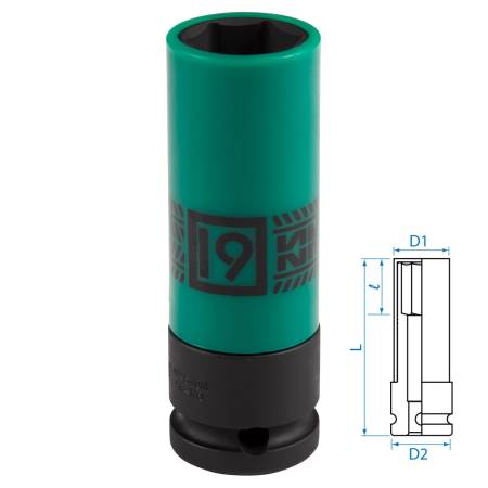 Головка торцевая ударная тонкостенная 19 мм (в пластике) KING TONY