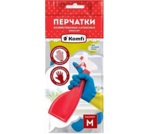 Перчатки хозяйственные латексные Komfi БИКОЛОР М, синий+желтый