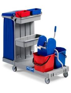 Тележка многофункциональная ACG пластик 2х15 л. и 2х4 л. с полкой ALFA, без крышки