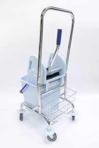 картинка Тележка ACG 1 х 25 л с отжимом, ведро СЕРОЕ, корзина для химии, база хром 