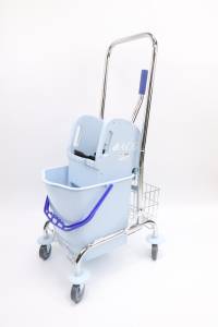 картинка Тележка ACG 1 х 25 л с отжимом, ведро СЕРОЕ, корзина для химии, база хром 